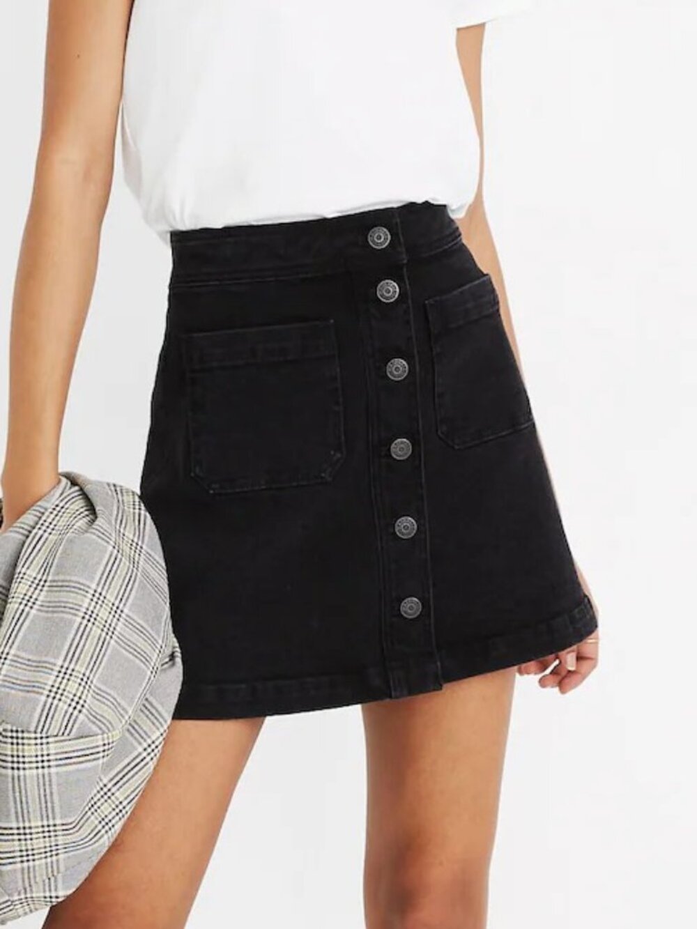 Madewell Stretch Denim A-Line Mini Skirt in Black Frost: Patch Pocket Edition